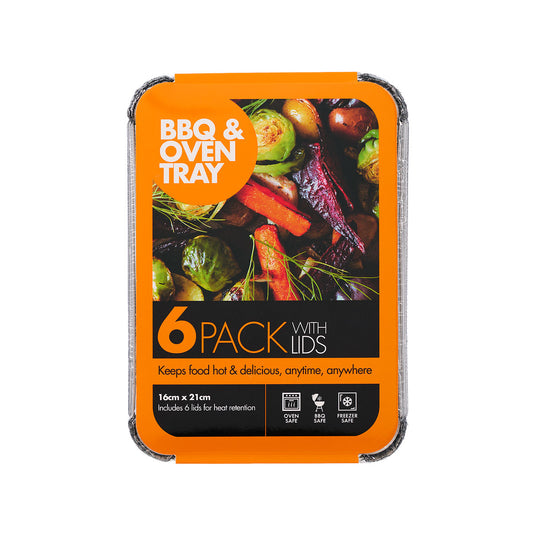 Rectangular Foil Tray With Lid 16x21cm 6pk