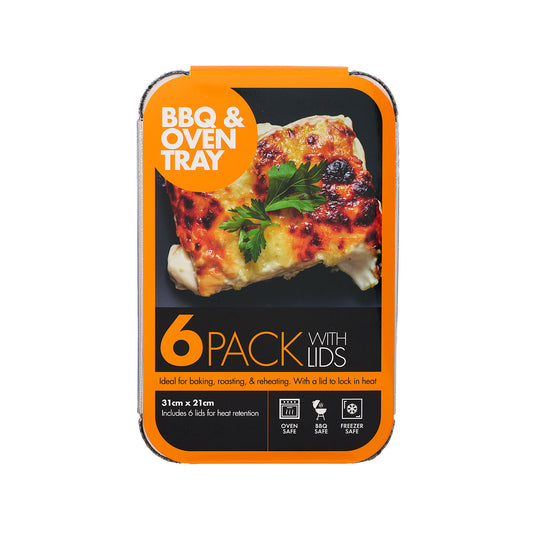 Rectangular Foil Tray With Lid 31x21cm 6pk
