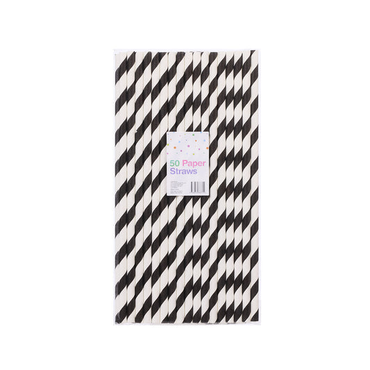 Paper Straw Black/White 50pk