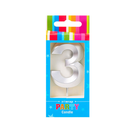 Candle Single Number Silver 3