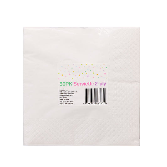 Serviette White 2ply 50pk