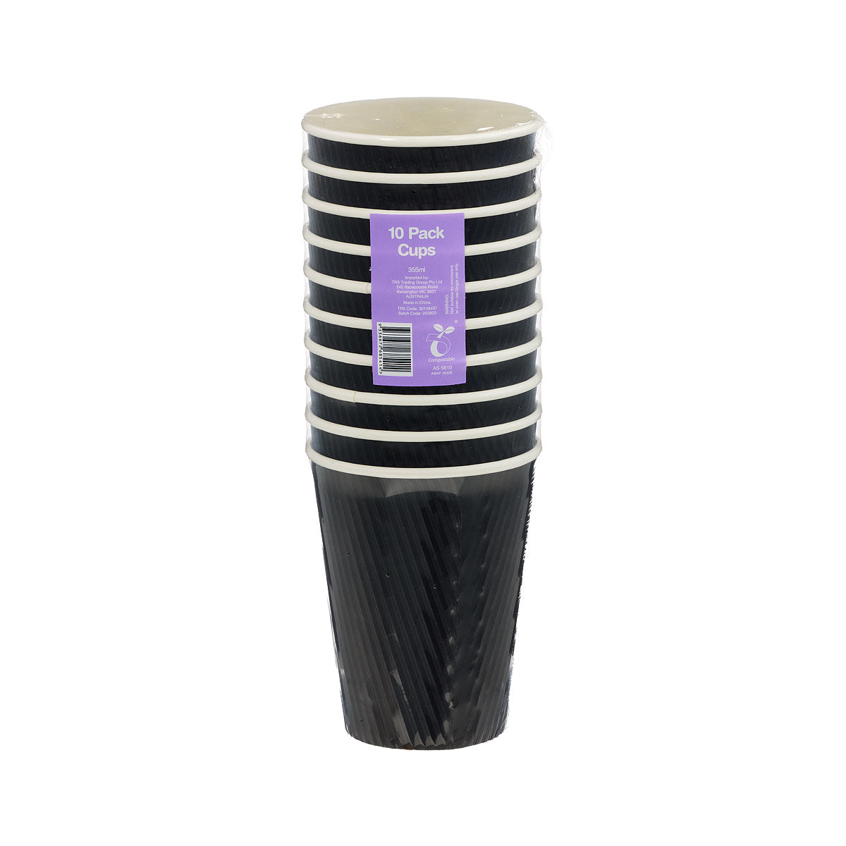 Paper Cups Black 355mL 10pk