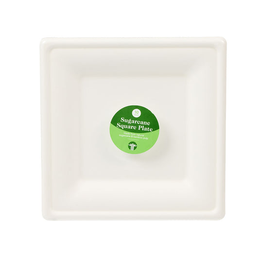 Sugarcane Plate Square 26cm 10pk