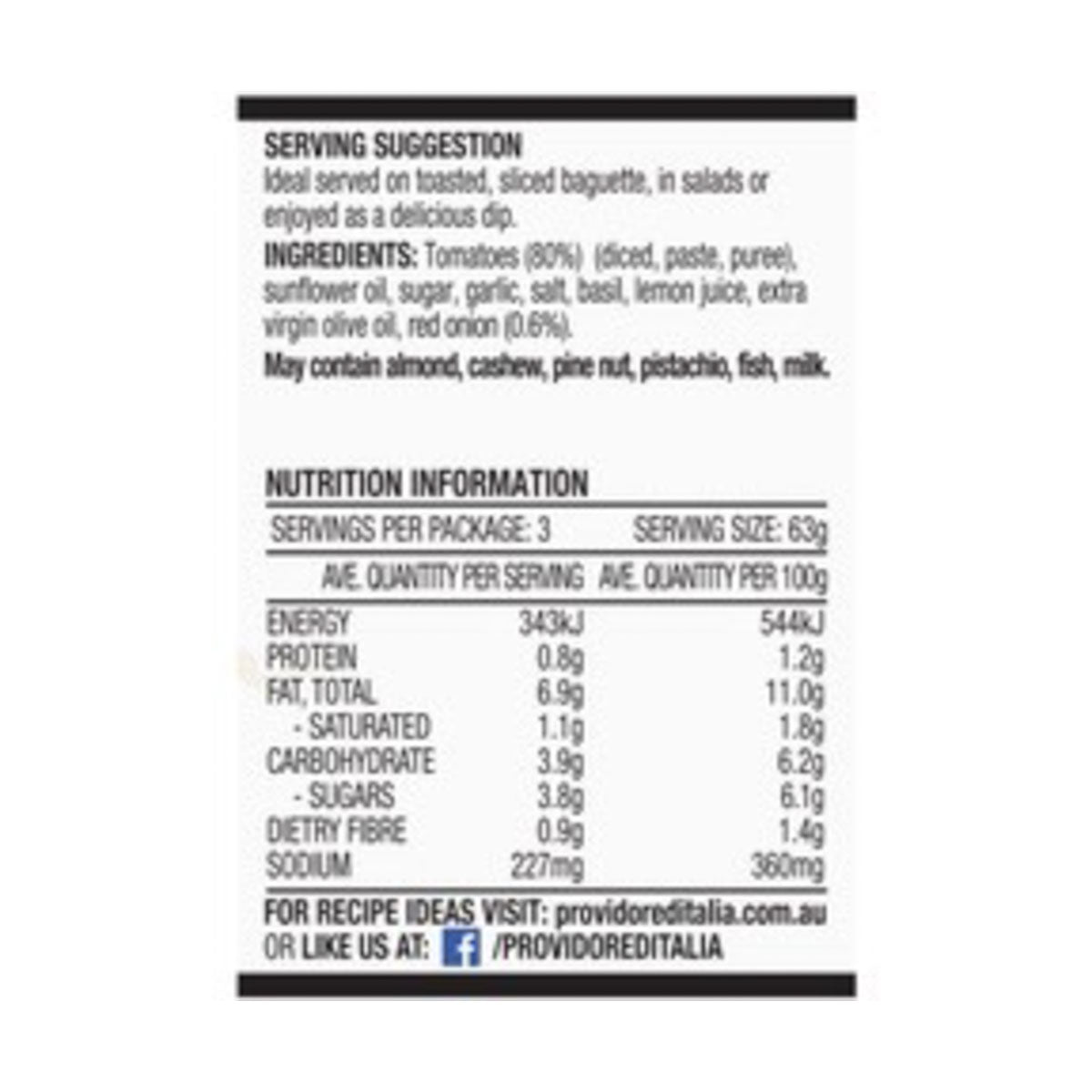 Providore Burschetta Tomato Basil Onion 190g