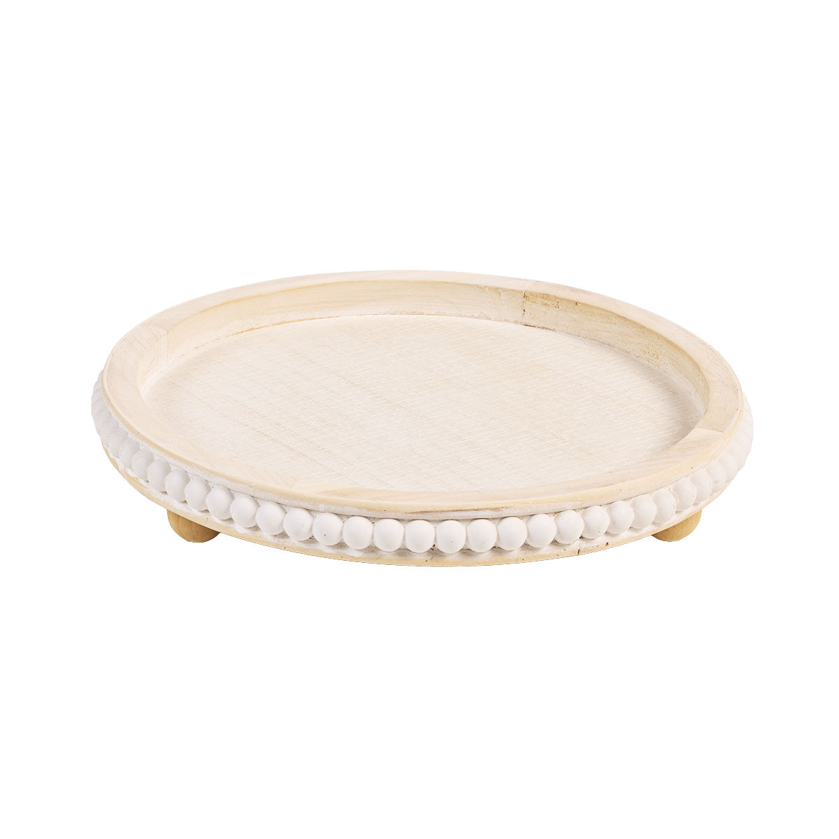 Wooden Beaded Round Tray