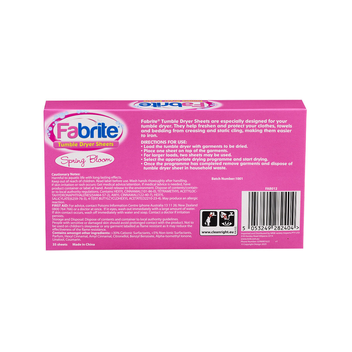 Fabrite Dryer Sheet Spring Fresh 35pk