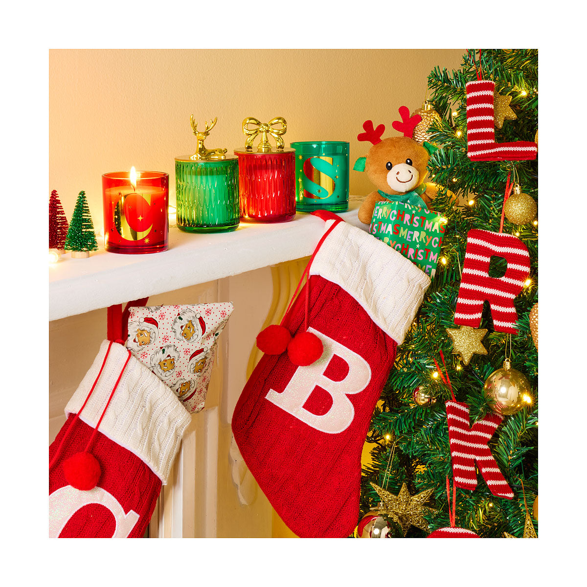 Christmas Monogram Candle Red/Green Assorted