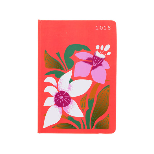 2026 A5 Diary Week-To-View Coral Floral