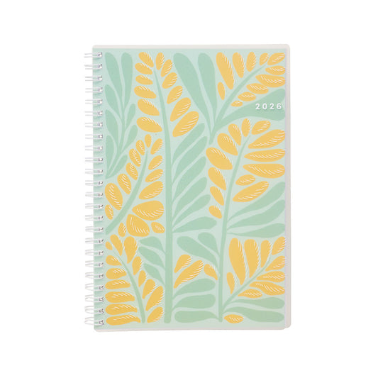 2026 A5 Diary Week-To-View PP Cover Pale Mint Frond