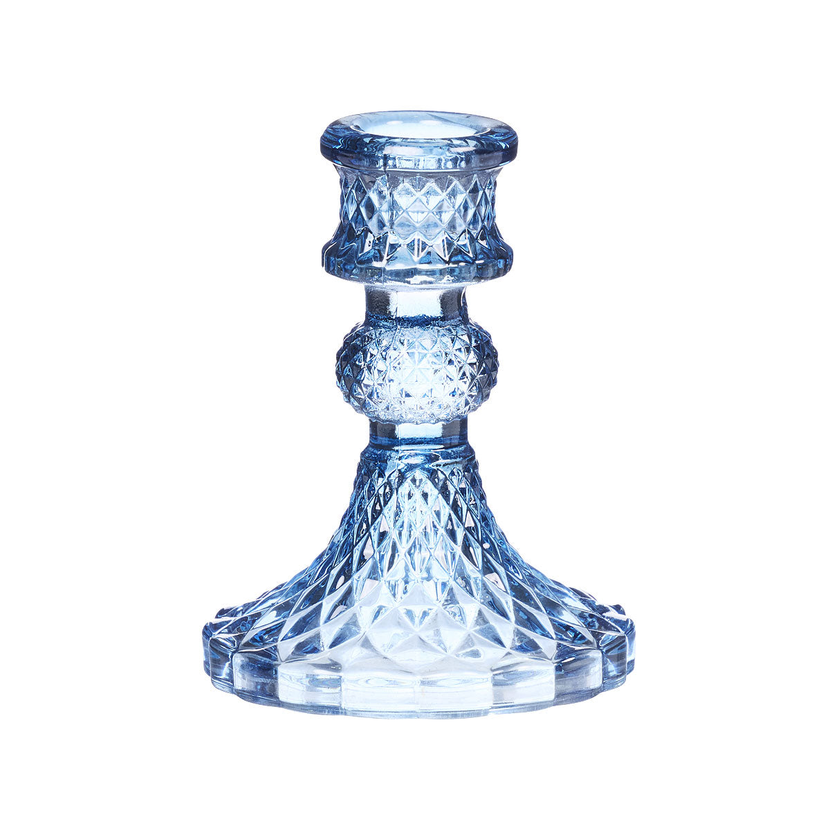 Glass Candlestick Holder Clear/Blue