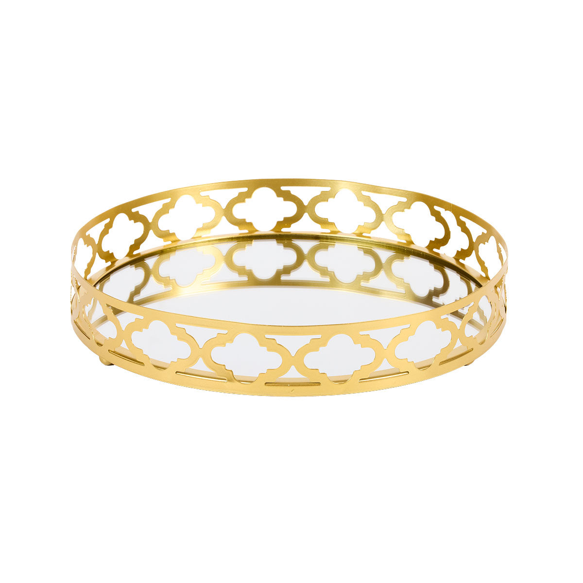 Round Mosaic Mirror Tray Gold 25cm
