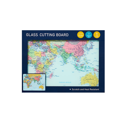 World Map Rectangular Glass Cutting Board