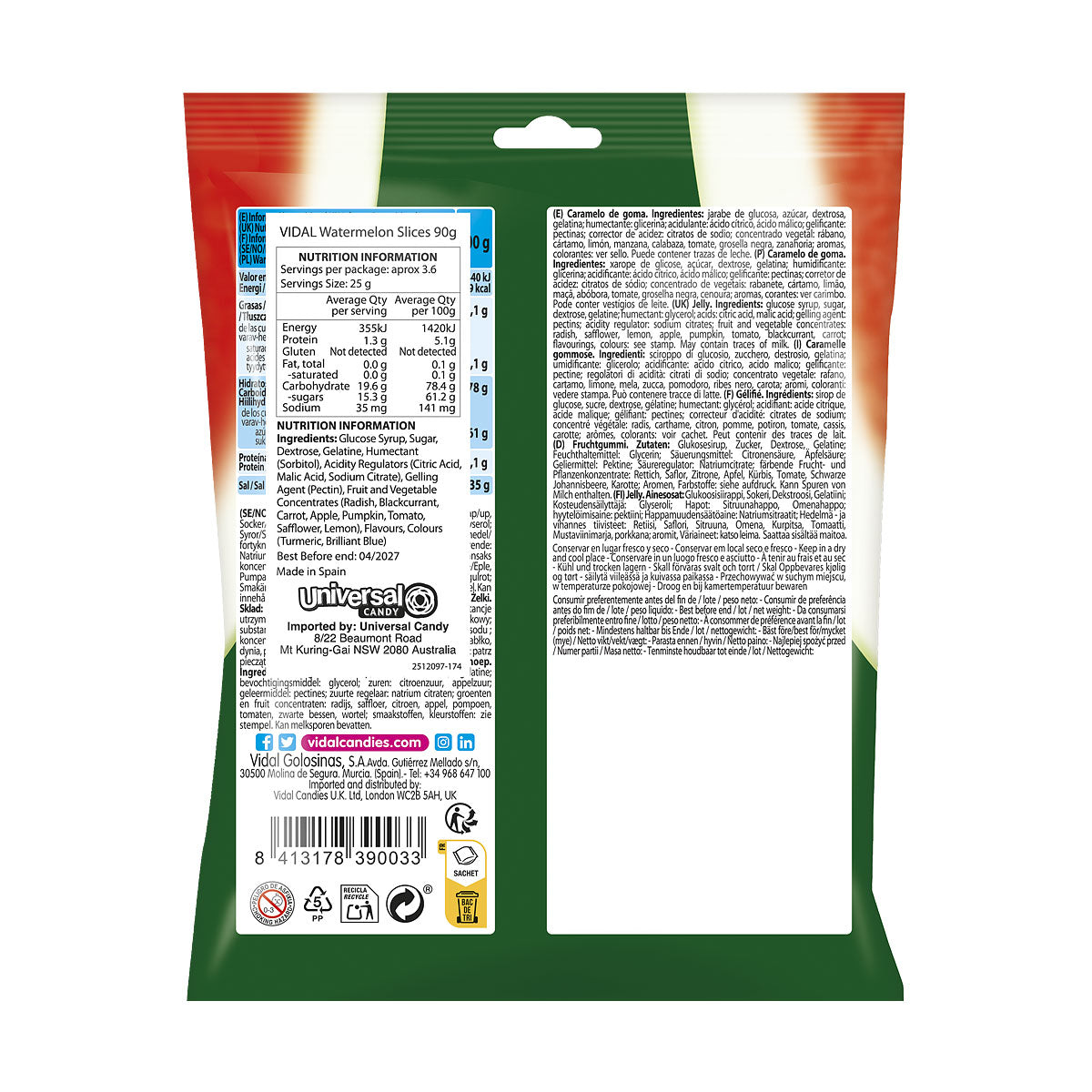 Vidal Watermelon Slices 90g