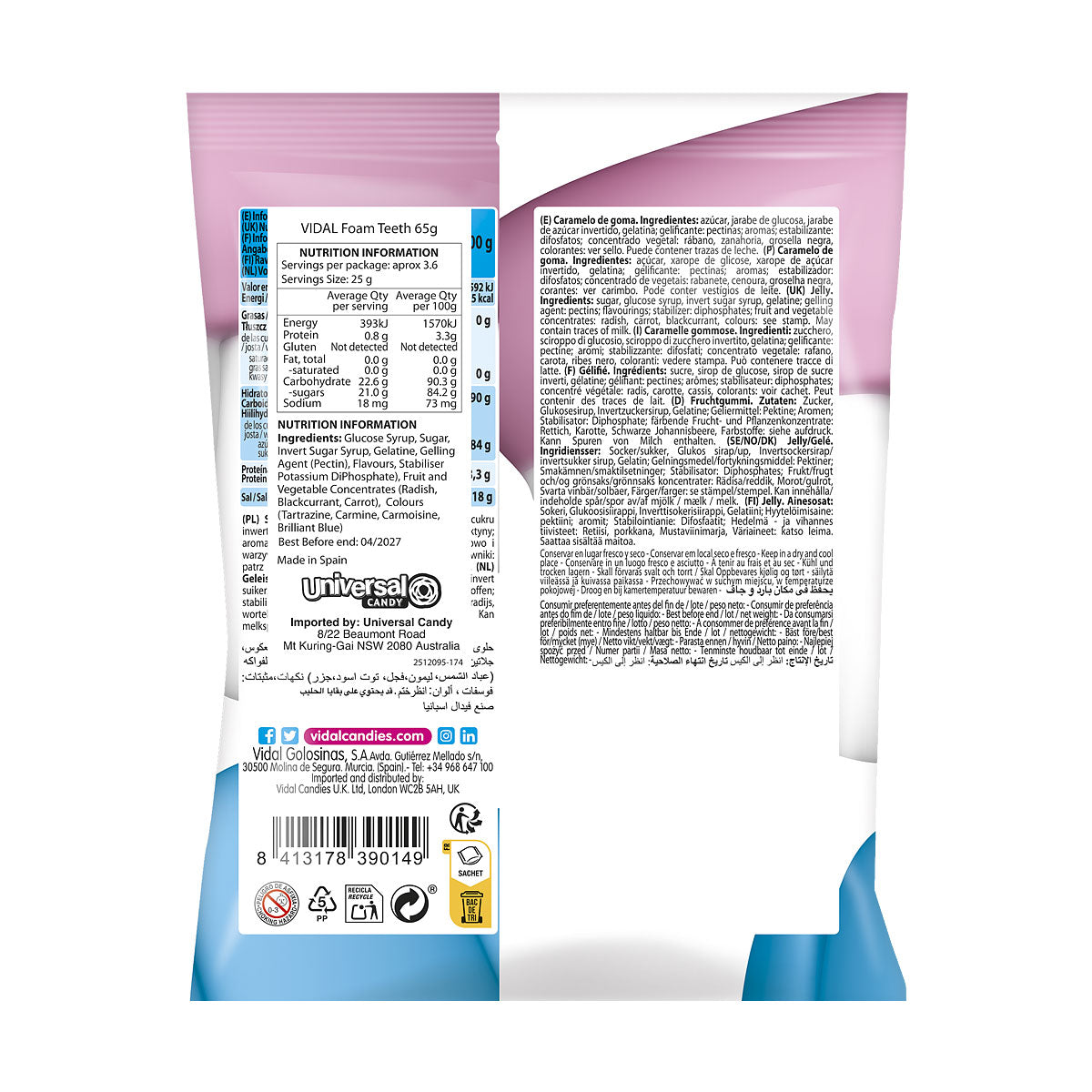 Vidal Foam Teeth 65g