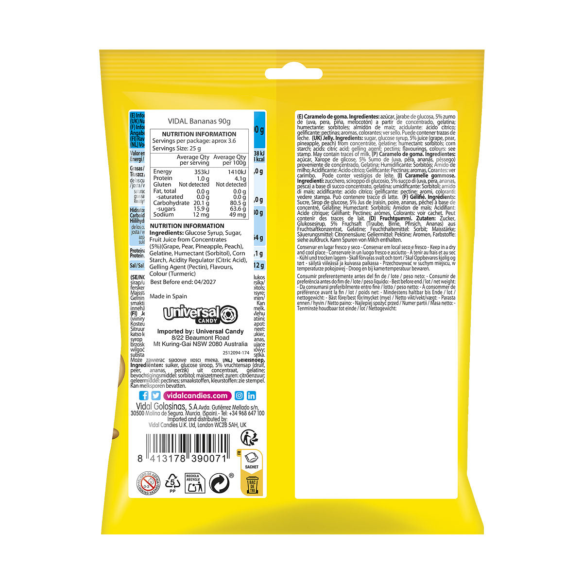 Vidal Jelly Bananas 90g