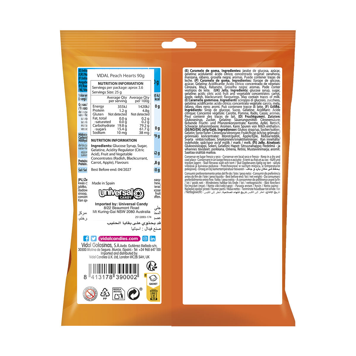 Vidal Peach Hearts 90g