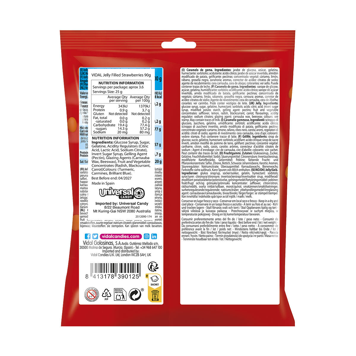 Vidal Jelly Filled Strawberries 90g