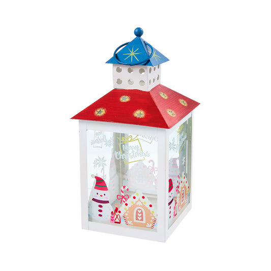 Christmas Décor Painted Lantern Red/White