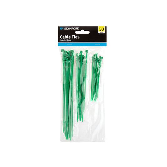 Stanford Cable Ties Assorted Sizes Green 50pk