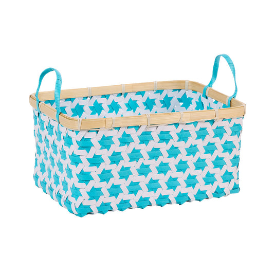 Star Rectangular Woven PP Basket Aqua