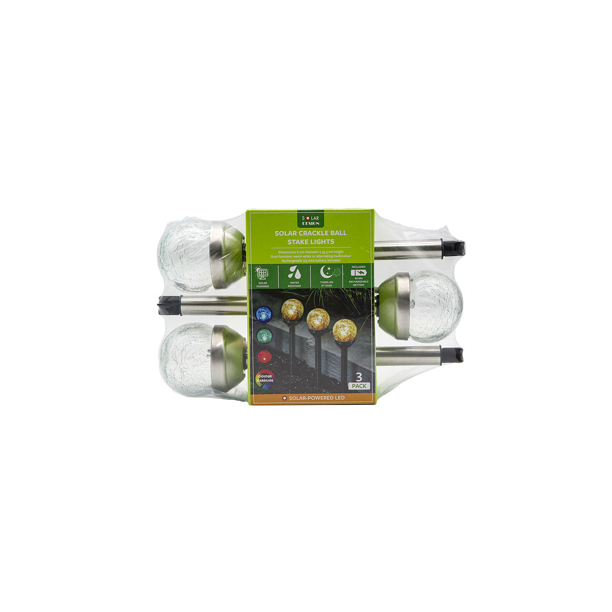 Solar Crackle Ball Stake Lght 6cm 3pk