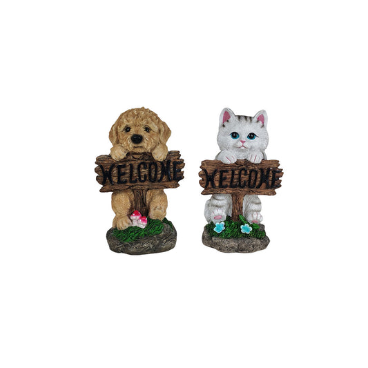 Dog And Cat With Welcome Pot