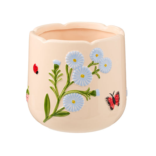 Ceramic Pot With Flower And Butterfly