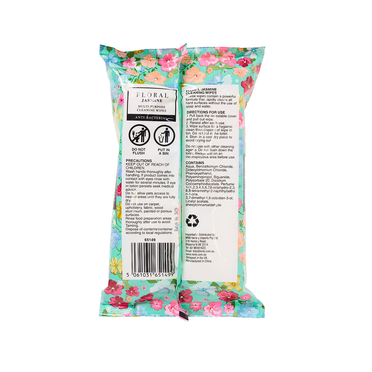Floral Anti-Bacterial Wipes Jasmine 80pk