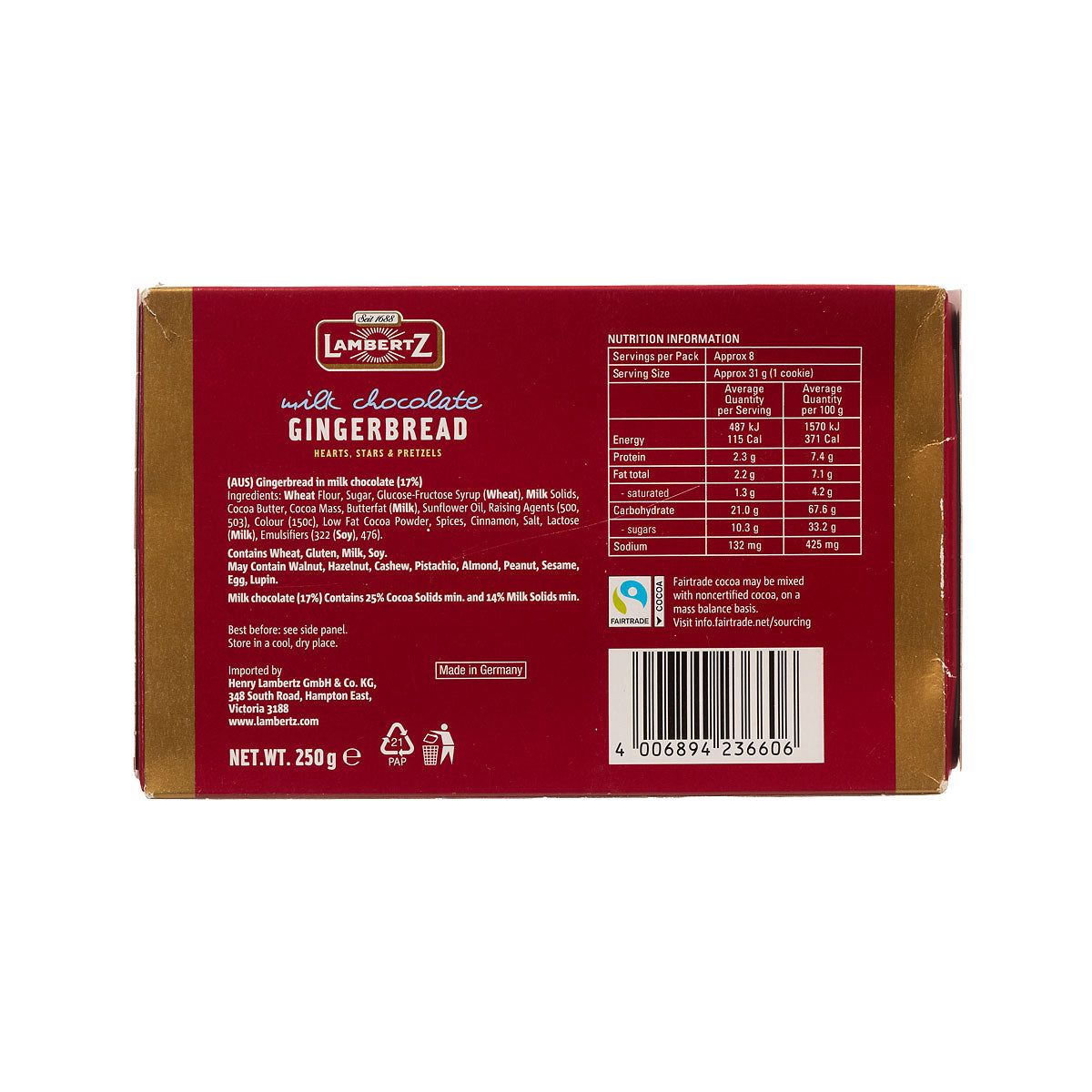 Lambertz Milk Chocolate Hearts Stars & Pretzels 250g