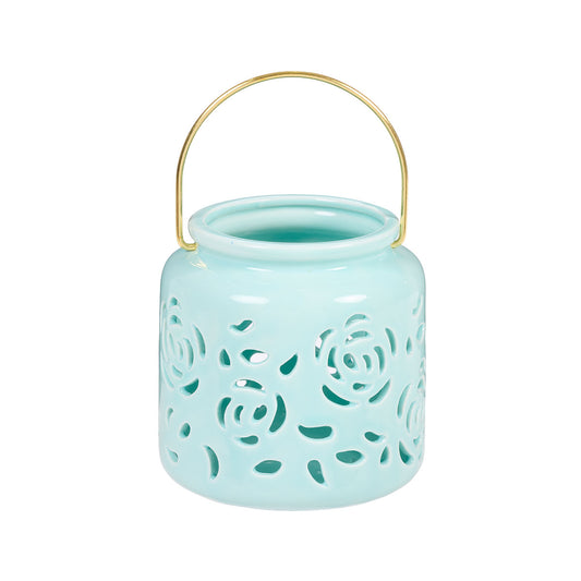 Floral Cut-Out Ceramic Lantern