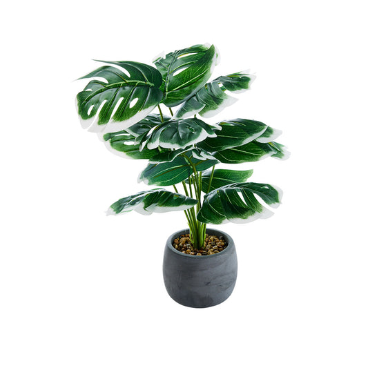 Faux Palm in Cement Pot