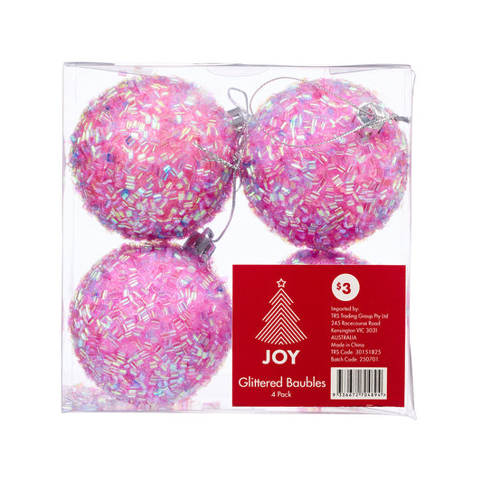 Christmas Tree Decoration Furry Flitter Balls 4pk