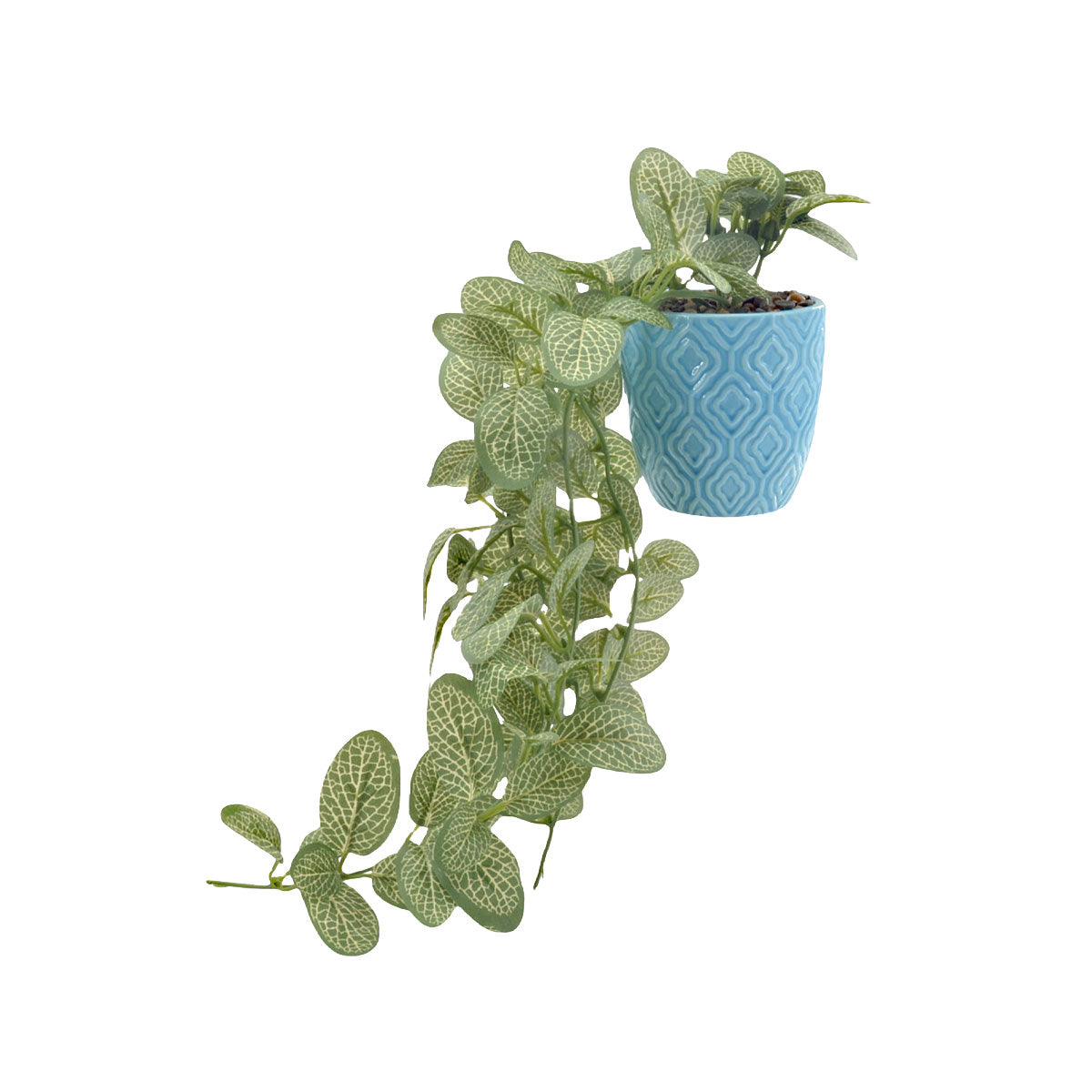 Hanging Faux Leaf in Pattern Pot Blue/Lilac