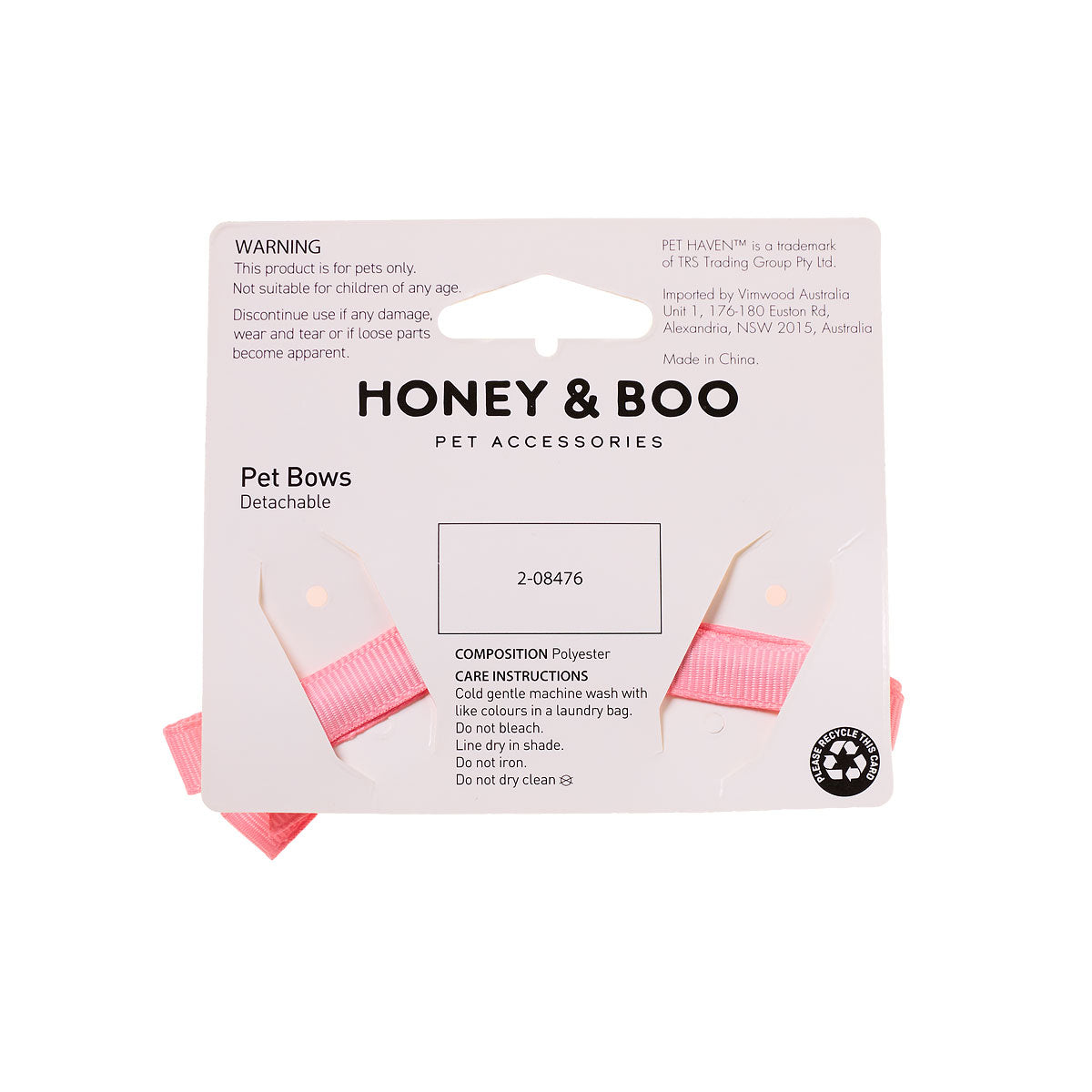 Honey & Boo Pet Bowclip Pink 2pk
