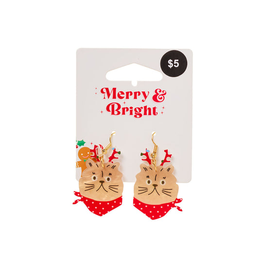 Christmas Earrings Drop Bandana Cat