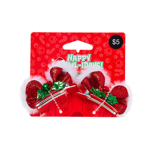 Christmas Pet Bow Clip Mistletoe 2pk
