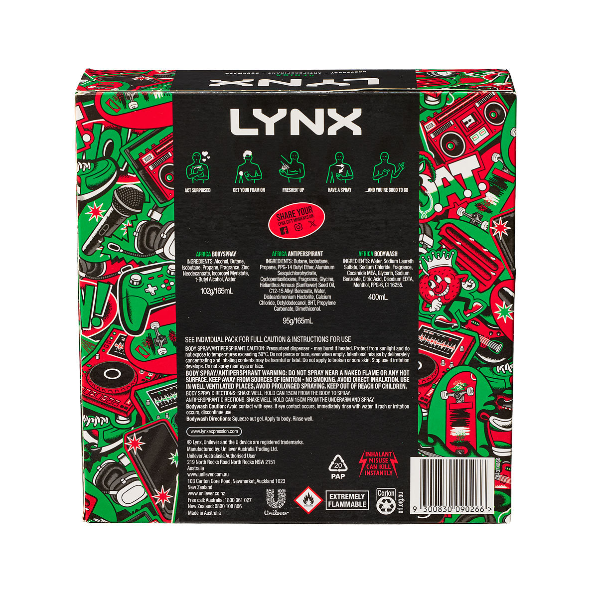 Lynx Africa Trio Men's Body Spray, Antiperspirant & Body Wash