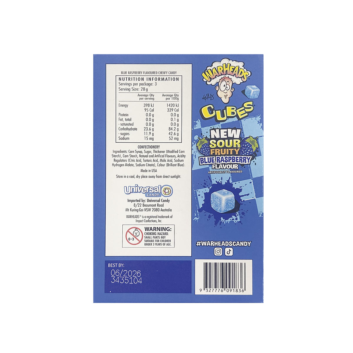 Warheads Blue Raspberry Cubes 85g