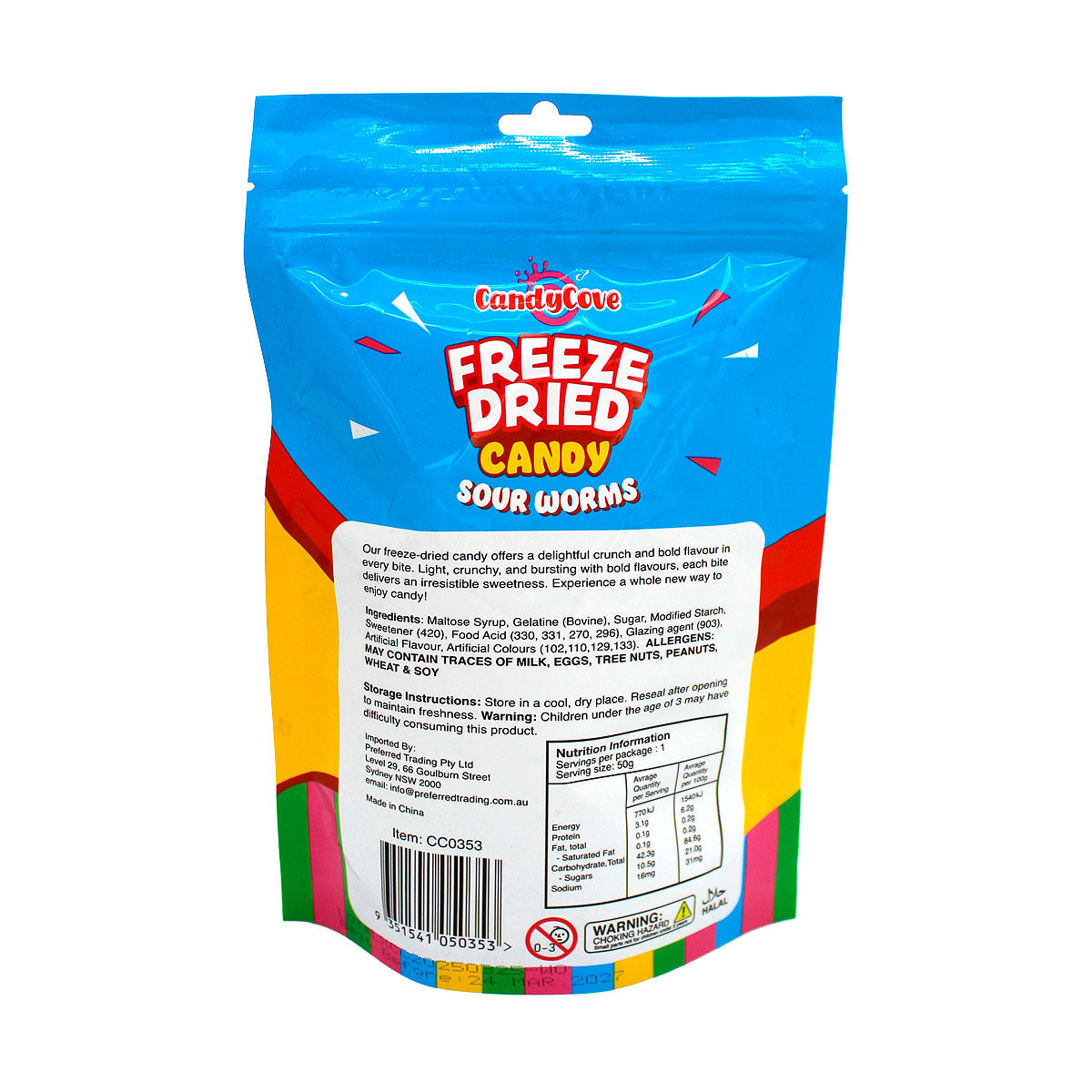 CandyCove Freeze Dried Sour Worms 50g