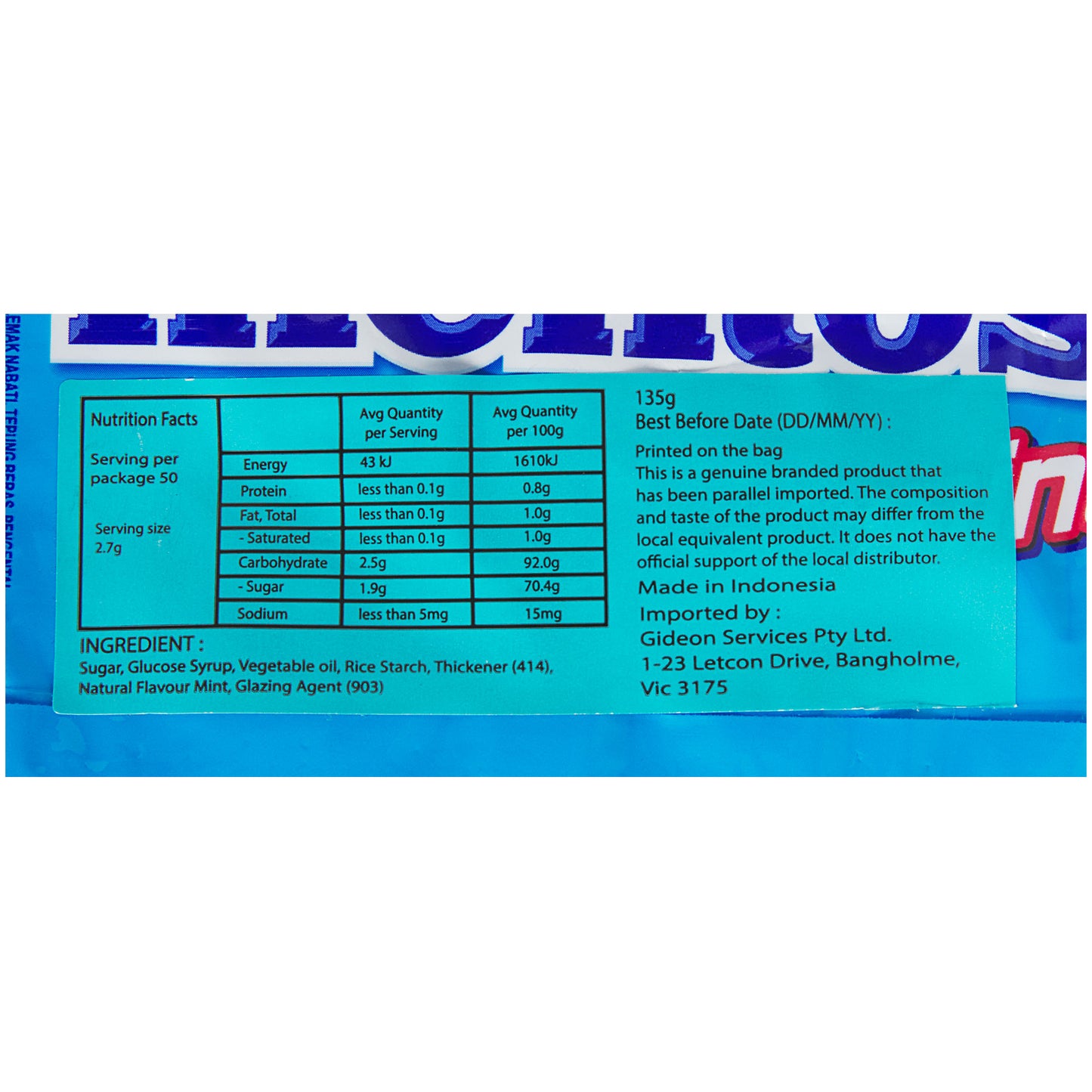 Mentos Chewy Candy Bag Mint 135g
