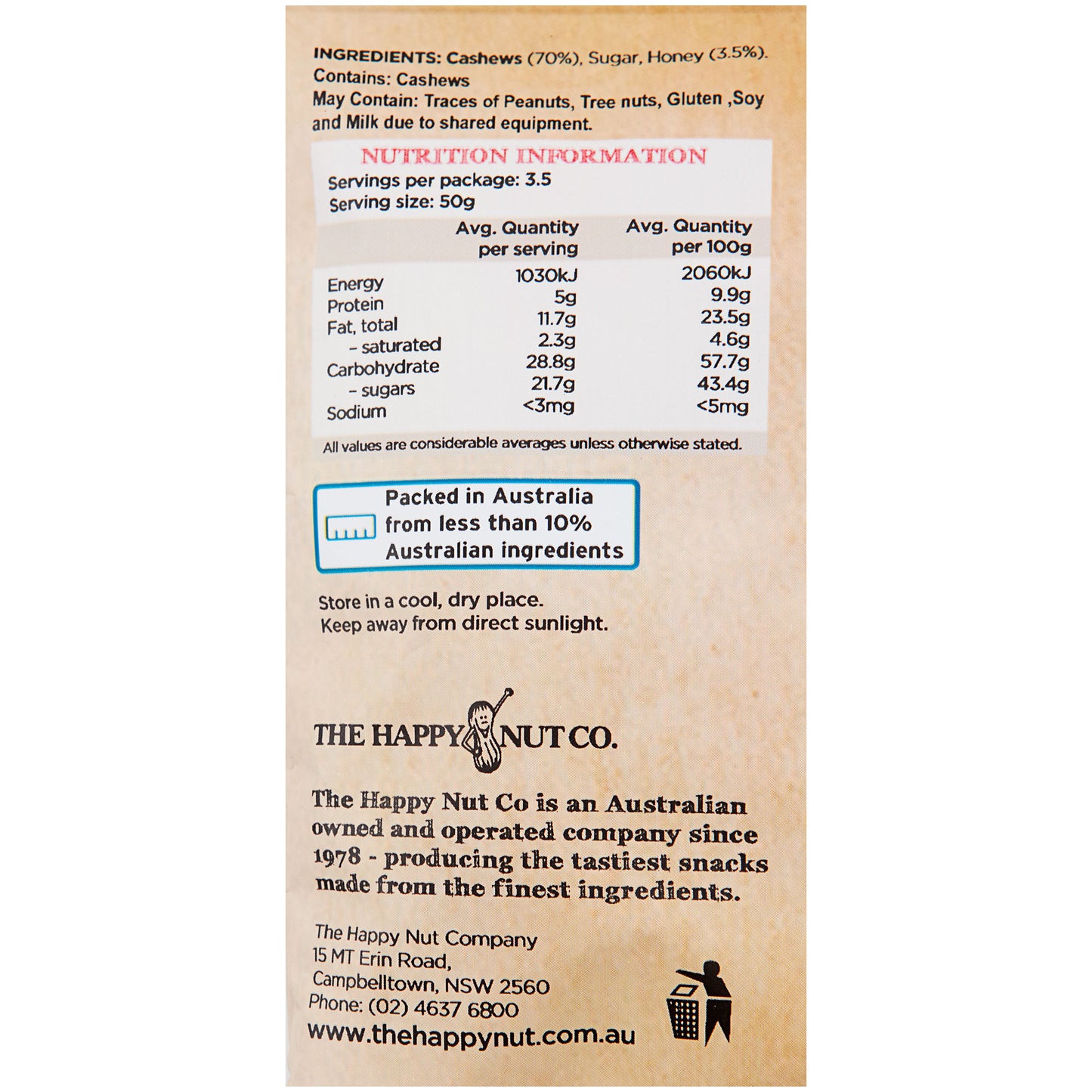 The Happy Nut Co. Honey Roasted Cashews 175g