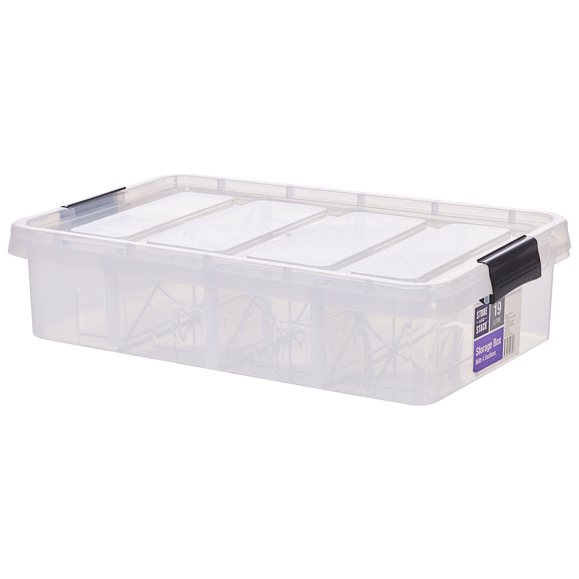 Underbed Storage Tub with 4 Compartments 19L The Reject Shop