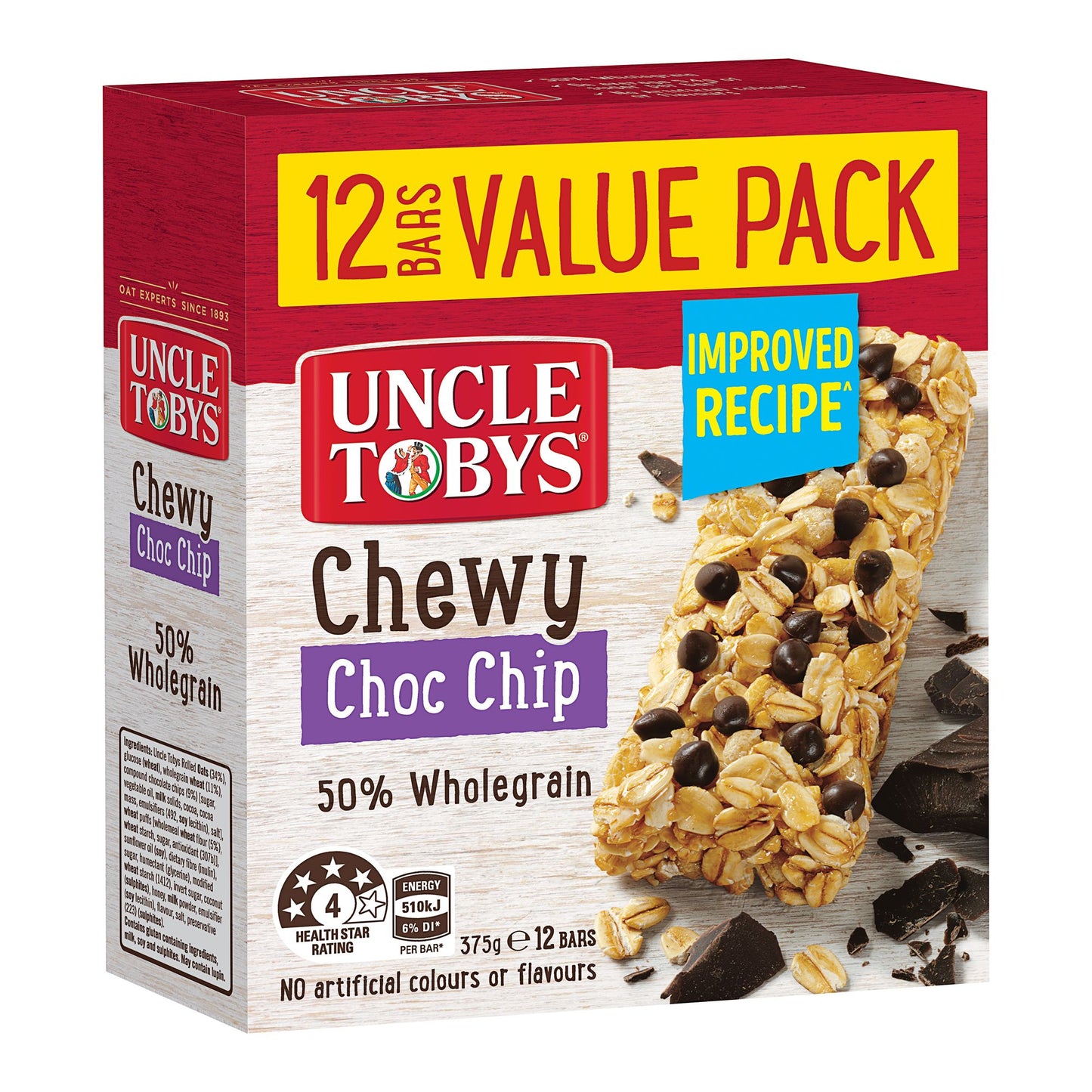 Uncle Toby's Chocolate Chip Bars 12Pack