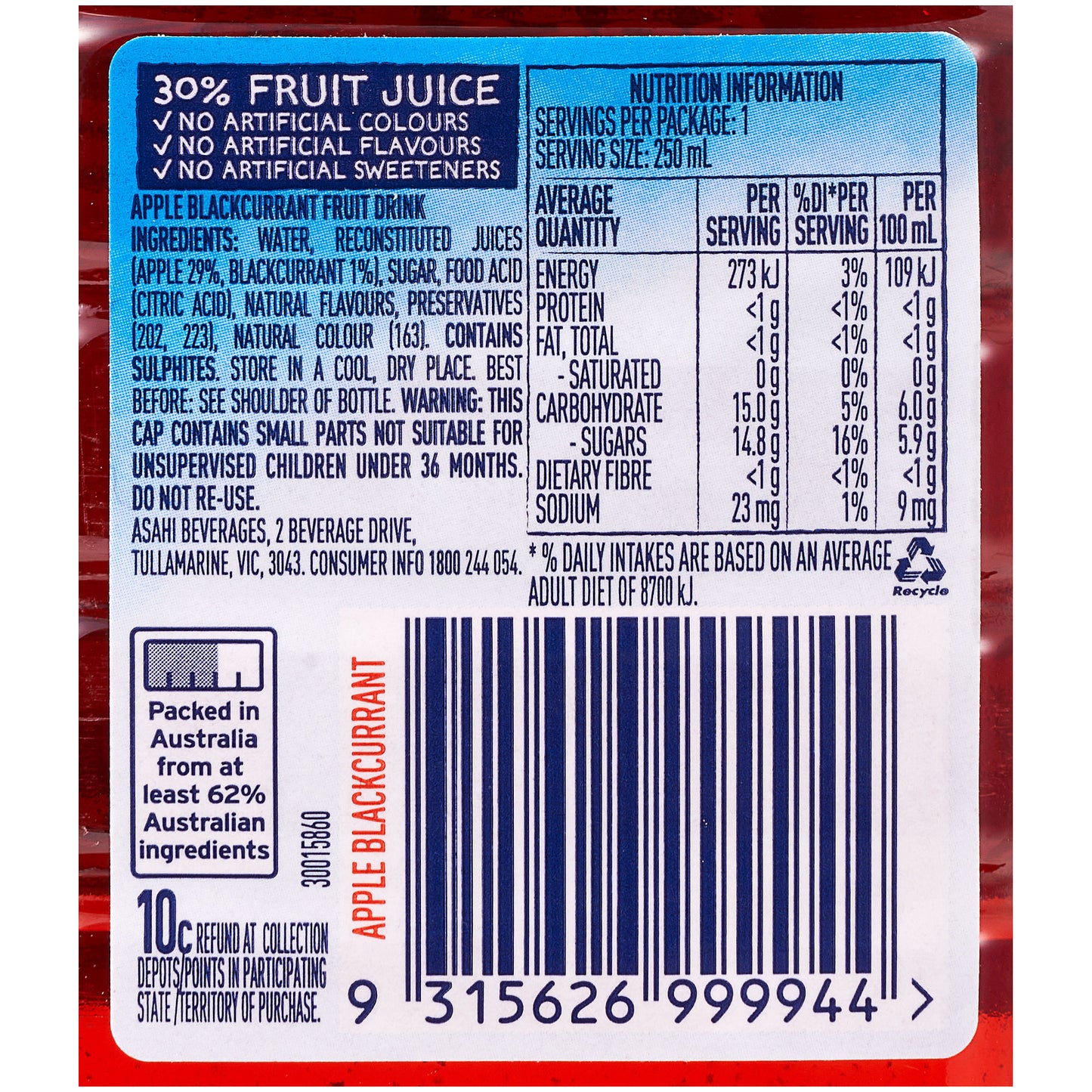 Pop Tops Apple & Blackcurrant Fruit Drink 250mL
