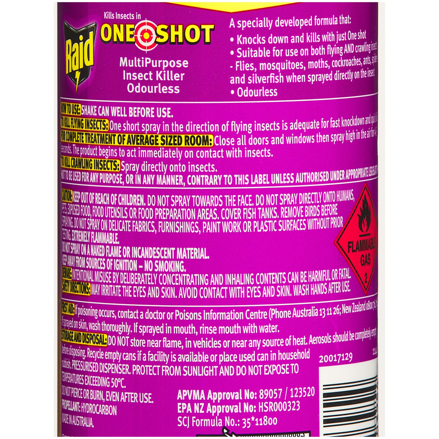 Raid One Shot Multipurpose Insect Killer 220g