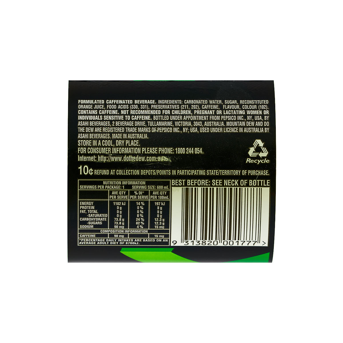 Mountain Dew Soft Drink 600mL