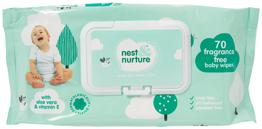 Nest & Nurture Fragrance-Free Baby Wipes 70pk