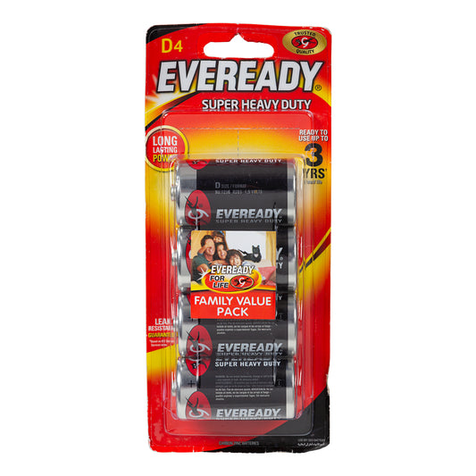 Eveready Super Heavy Duty D Batteries 4pk