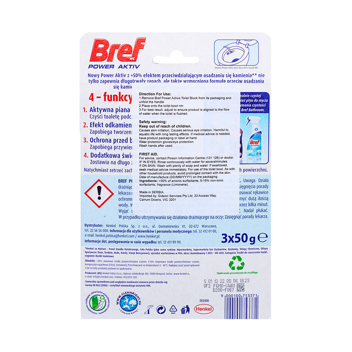 Bref Power Active Toilet Cage Lemon 50g 3pk