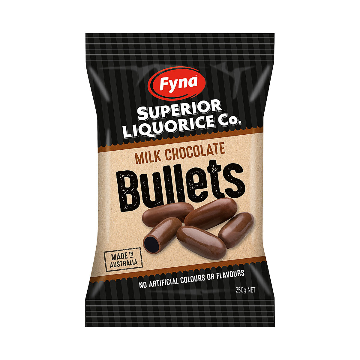 Fyna Milk Choc Liquorice Bullets 250g